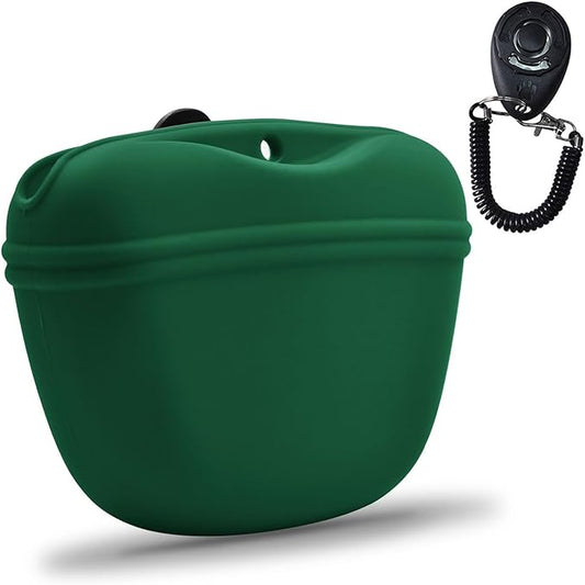 AUDWUD Silicone Dog Treat Pouch,with Dog Training Clicker,Clip on Portable Training Container,Convenient Magnetic Buckle Closing and Upgraded Waist Clip for Enhanced Stability