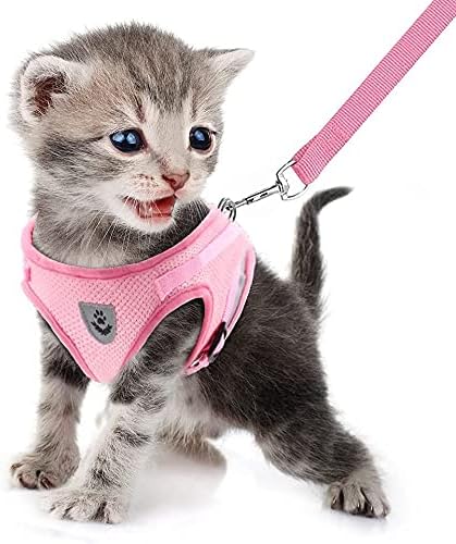 FEimaX Dog Harness and Leash Set for Walking, Soft Mesh Adjustable Easy Control Lightweight Cat Vest Harnesses with Reflective Strips, Escape Proof Small Dogs Cats Vests (Pink, X-Small)