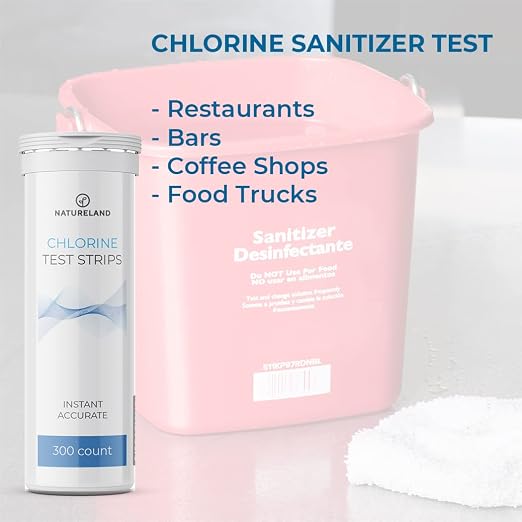 Restaurant Chlorine Test Strips 10-250 ppm, 1 Second Result, 300 Count | Instant 10-250 ppm chlorine solution strength checks for restaurants, food trucks and commercial kitchens; value pack
