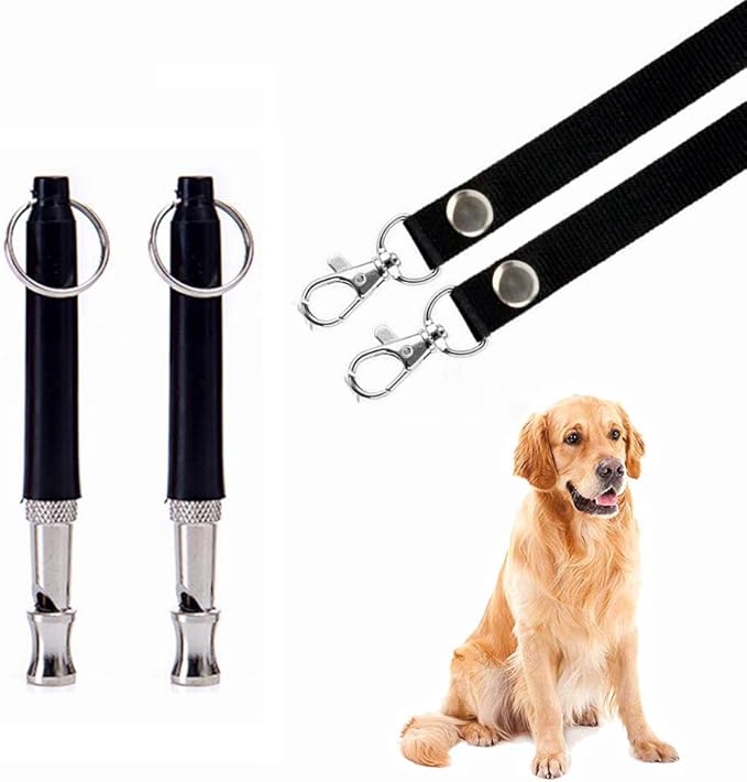 Dog Whistle to Stop Barking, Adjustable Pitch Ultrasonic Training Tool Silent Bark Control for Dogs-2 Free Lanyard Strap with Pack of 2 PCS Pet Whistle