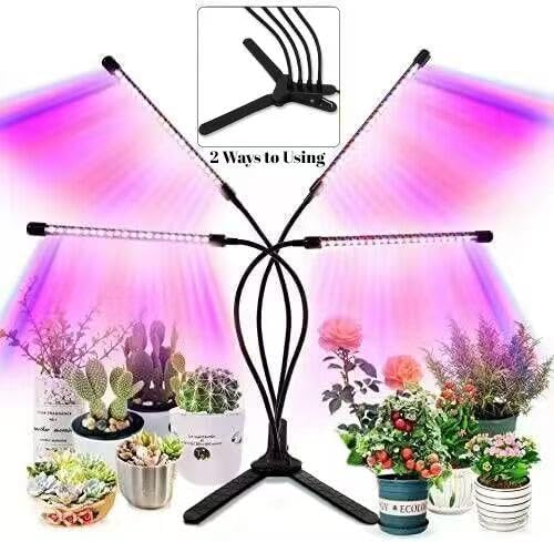 LED Grow Lights for Indoor Plants 2-Pack, Full Spectrum & Red Blue Spectrum Plant Growing Lamps with 3/9/12H Timer, 10 Brightness Levels, Clip-on Desk Plant Lights for Seedlings, Succulents, Flowers