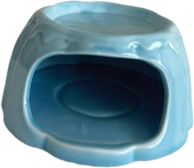 Hamster House Ceramic Hideout Small Animal Food Bowl Pudding Shaped Decorative Habitat Suitable for Hamster Cage Pet Gift Home Decoration, Blue