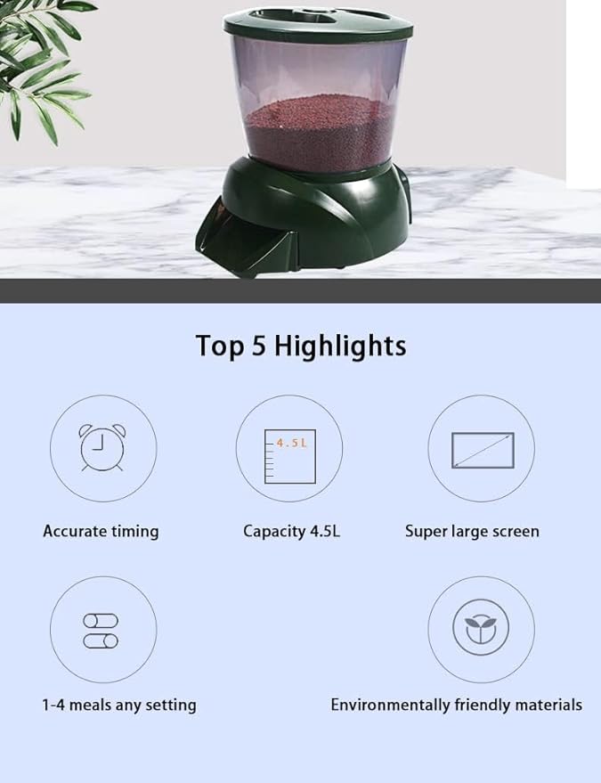 4.5L Pond Fish Feeder, Automatic Fish Feeder for Pond, Timer High Capacity, Battery-Powered for Vacations & Hot or Cold Weather