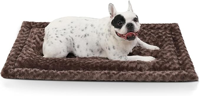Washable Dog Bed Mat Ultra Soft Dog Crate Pad Comfy Fluffy Pet Kennel Beds Sleeping Mattress for Large Jumbo Medium Small Dogs, 36 x 23 Inch, Brown