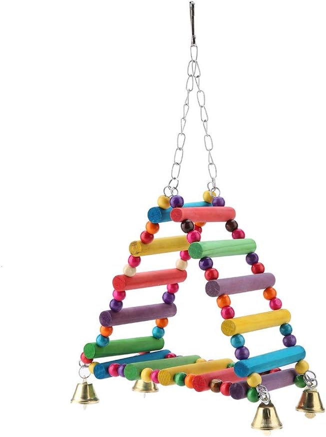 Parrot Swing, Bird Parakeets Wooden Toys Foraging Wall Hanging Standing Toy Climbing Hammock Swing Colorful Chewing Ladder Bird Cages Perch Accessories Lovebirds Finch Budgerigars Cockatiel Mynah