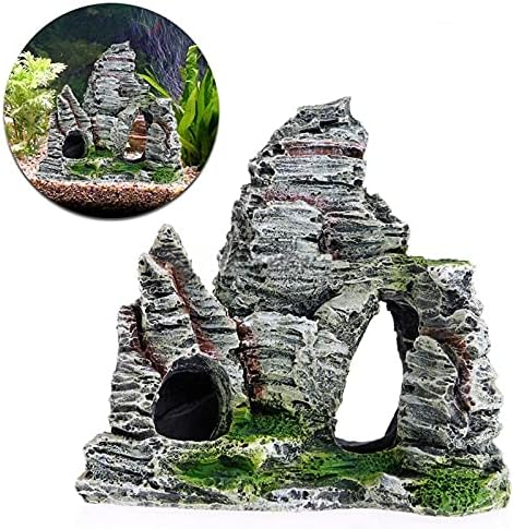 Ulalaza Aquarium Decorations Landscaping Tree Stump Hole Rock Cave Hideouts Stone Fish Tank Resin Driftwood Painted with Realistic Details Over House Supplies Castle Accessories