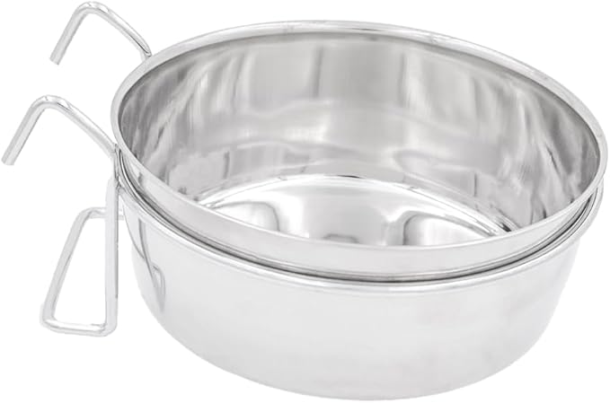 INDIPETS Coop Cup with Hook/Wire Holder: Pet Water and Food Bowl | 20 oz, Stainless Steel (PN: 800115)