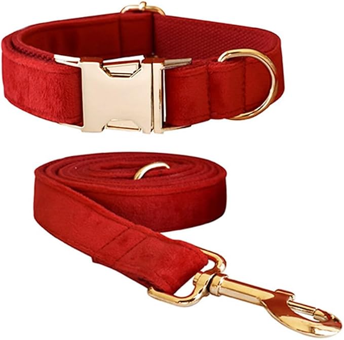 Velvet Dog Collar and Leash Set with Quick Release Metal Buckle | Bright & Stylish Leash and Collar Set, Soft Heavy Duty Pet Collars Adjustable for Samll Medium Large Dogs or Cats