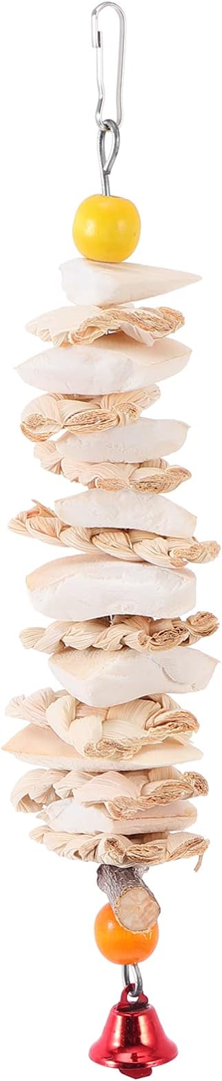 balacoo Parrot Bite Toy Hanging Cuttlebone Chew Calcium Molar String for Small Birds Pet Training and Play 9.84X1.77X1.18In
