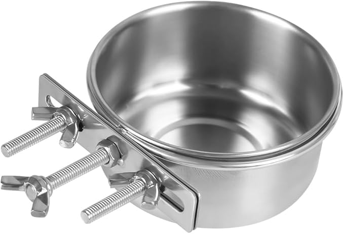 Bird Feeding Dish Cups,Stainless Steel Birdcage Coop Water Feeder with Clamp Holder for Birds,Parrots,Cockatiel,Parakeet,Macaw,Finches, Lovebirds,Small Animals