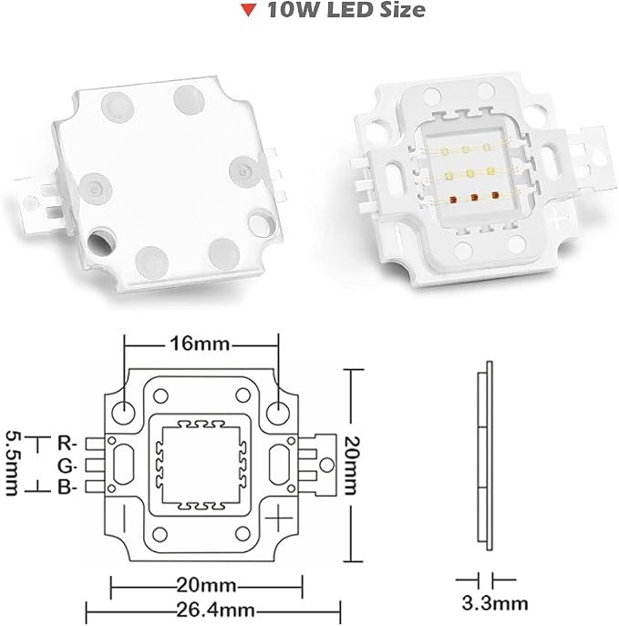 CHANZON High Power Led Chip 10W RGB Common Anode | (300mA - 350mA for Each Color) Multicolor Super Bright Intensity SMD COB Light Emitter Component Diode Bulb Bead DIY Lighting