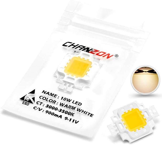 CHANZON High Power Led Chip 10W Warm White 3000K - 3500K | (900mA / DC 9V - 11V / 10 Watt) Super Bright Intensity SMD COB Light Emitter Components Diode Bulb Lamp Beads DIY Lighting