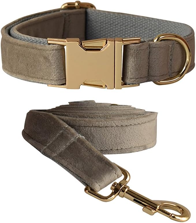 Velvet Dog Collar and Leash Set with Quick Release Metal Buckle | Bright & Stylish Leash and Collar Set, Soft Heavy Duty Pet Collars Adjustable for Samll Medium Large Dogs or Cats