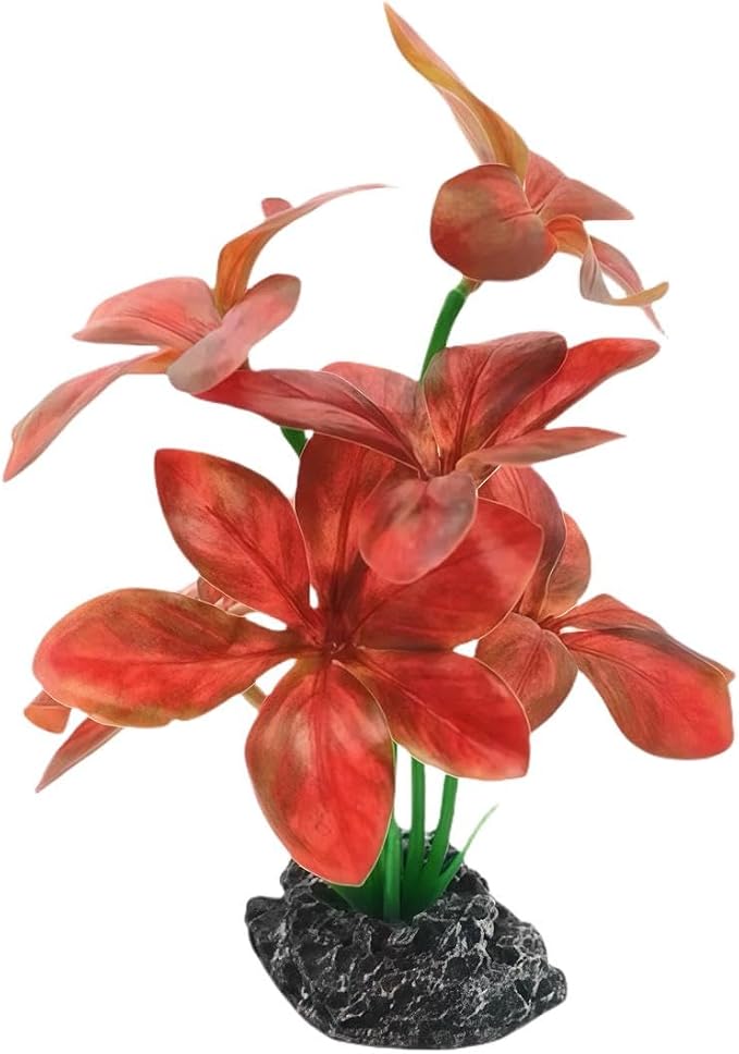 JGbaby Artificial Aquarium Plants,Fish Tank Decorations Betta Leaf Hammock 7in Realistic Silk & Plastic Plants, Hideout Decor for Betta. Goldfish,Reptiles,Small Tanks (Red Type-A)
