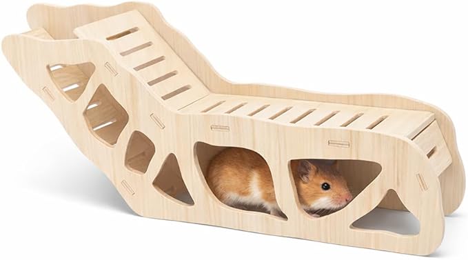 Versatile Hamster Hideout&Exploration Tunnel -Wooden Climbing Ladder&Peep Shelter | Hamster Hideout for Decorative Landscaping Digging Peeping Hide(Only for Small Hamsters)