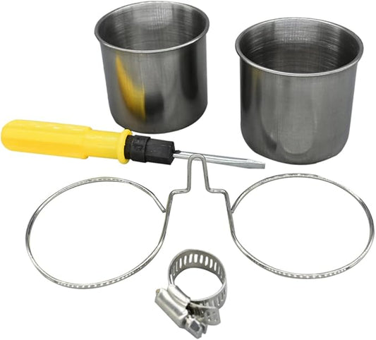 BESPORTBLE 1set Stainless Steel Parrot Feeder Cup Clamp Hanging Food Water Bowl for Birds Easy to Clean Accessory for Birdcage Feeding
