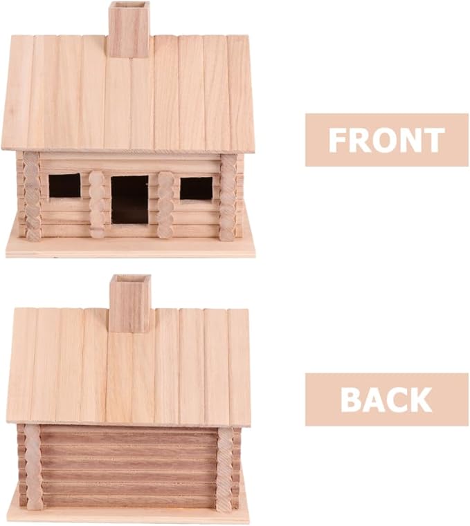 EXCEART Wooden Birdhouse 7.87X7.87X5.90 Inch Log Cabin Style Bird Nest for Small Birds Outdoor Garden Decoration Backyard Nesting Box