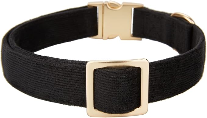 Soft Cotton Dog Collar with Metal Buckle Adjustable Heavy Duty Comfy Corduroy Collars for Small Medium Large Dogs,Black,Small