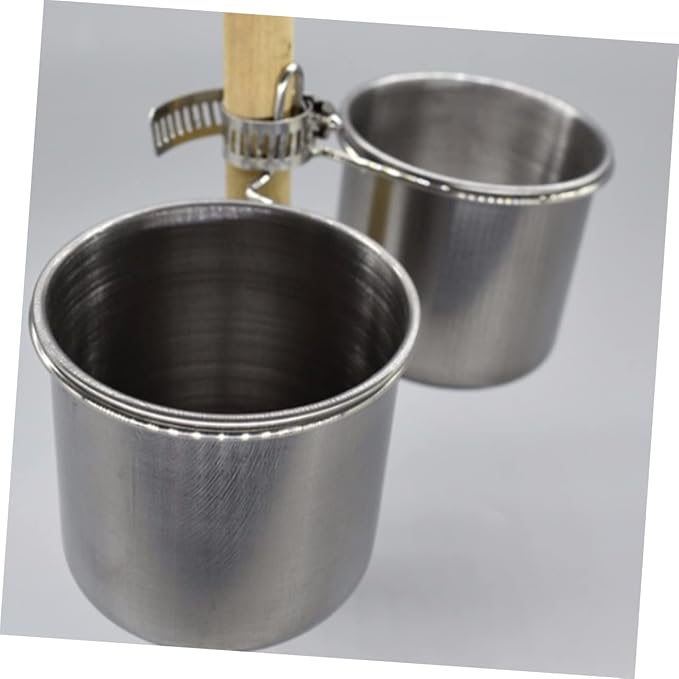BESPORTBLE 1set Stainless Steel Parrot Feeder Cup Clamp Hanging Food Water Bowl for Birds Easy to Clean Accessory for Birdcage Feeding