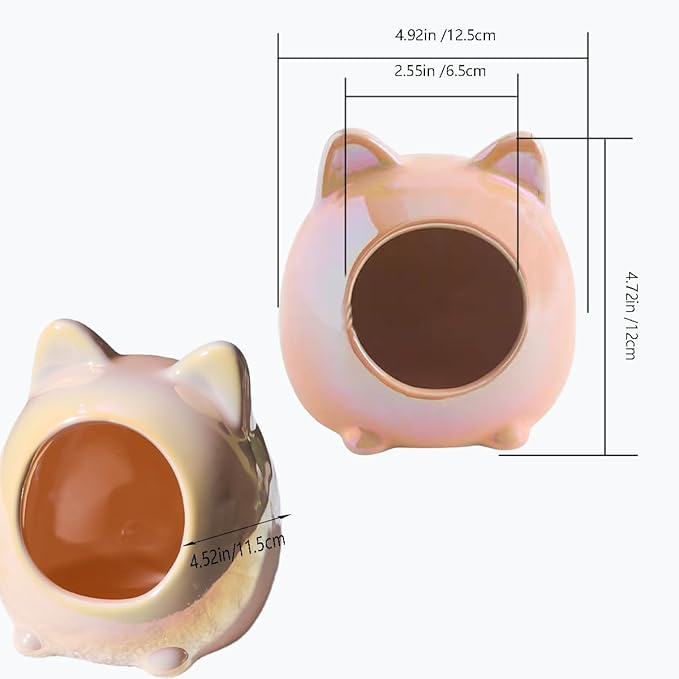 Ceramic Hamster House, Adorable Cartoon Shape - Washable Ceramic Guinea Pig Bedding, Guinea Pig Hideout Mini Hut Small Animal Hideout Cave Cage Accessories