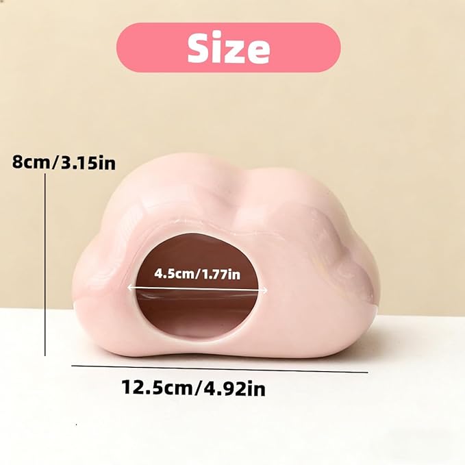 Cloud-Shaped Ceramic Hamster Hideout Cool Summer Cute Guinea Pig Bed House for Dwarf Hamsters, Mices, Gerbils (Pink,M)