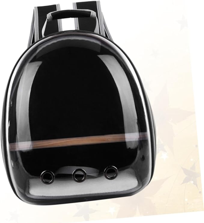 MERRYHAPY Portable Parrot Backpack with Transparent Window and Wooden Bar Breathable Pet Carrier for Outdoor Travel Black Comfortable Design for Birds and Pets