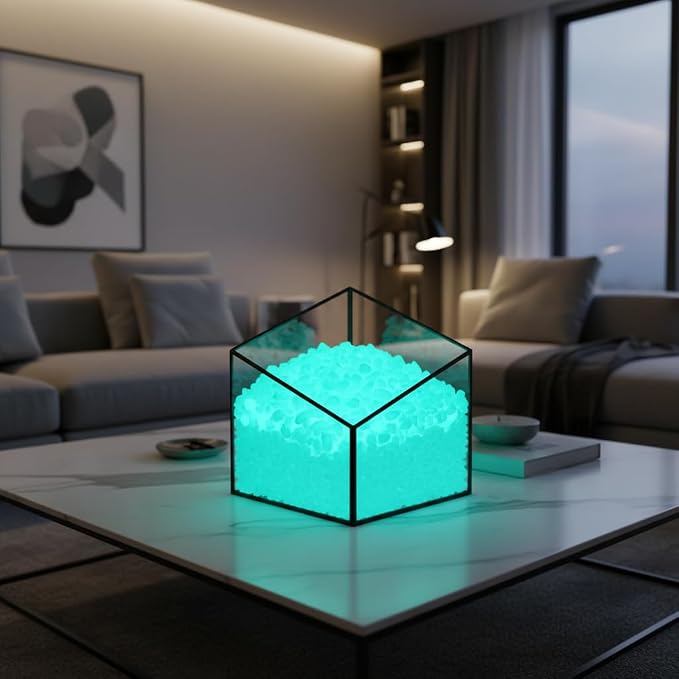 Shiny Stone Glow in The Dark Aquarium Gravel Sand, Blue Green, 5-8mm | Neon, 305g/0.67lbs, Decorative Rocks for Fish Tank, Fairy Garden, Home Decor