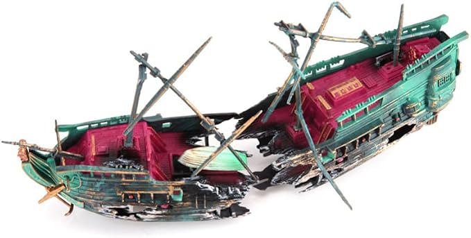 SLOCME Aquarium Shipwreck Decorations - Air Bubbler Sunken Ship Ornament, Fish Tank Air Action Aerating Decorations