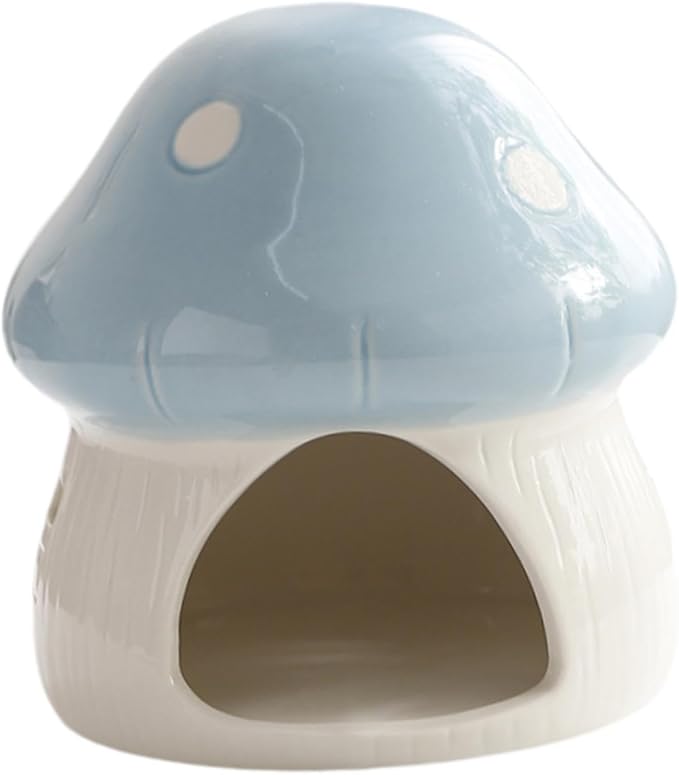 Ceramic Hamster House Guinea Pig Hideout Outdoor Creative Sturdy Habitat Hideaway House for Rats Chipmunk Squirrels, Blue