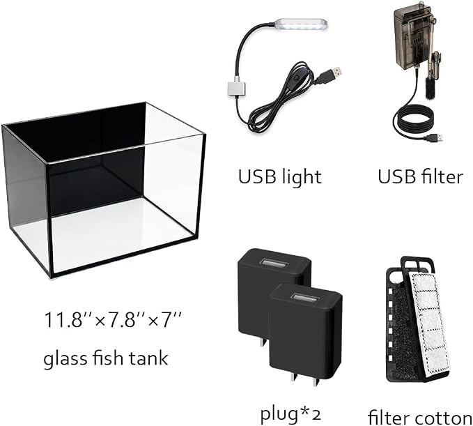 2.8 Gallon Glass Fish Tank,Small Fish Tank with Light and Filter | Aquarium Starter Kit,Nano Shrimp Aquarium for Small Fish, Shrimp,or Betta,Desktop Corner