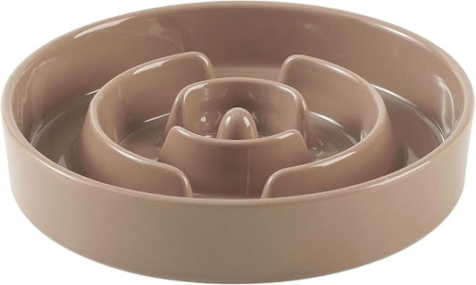 Havniva Ceramic 1.2 Cup Slow Feeder Dog Bowl for Medium and Small Breed, 7.3inch Puzzle Dog Food Dish, Anti-Gulping, Stop Bloat, Preventing Choking (Single Bowl-Brown Coffee)