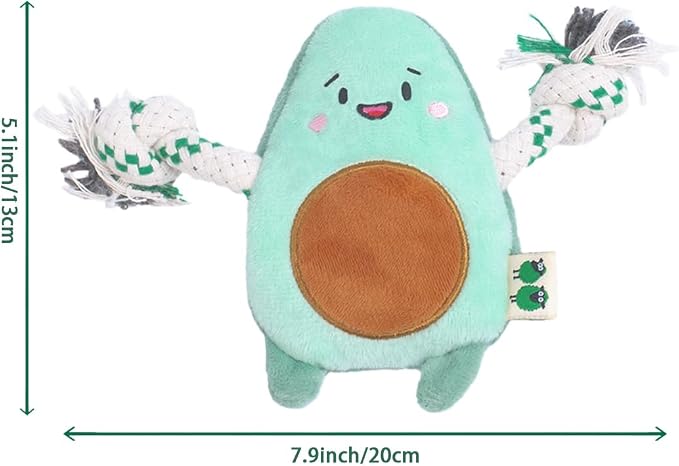 Green Sheep Puppy Plush Dog Toy, No Stuffing Squeaky Toy with Recycled Cotton Rope for Teething, Comfort and Gentle Play, Small Dogs and Puppies, Avacado