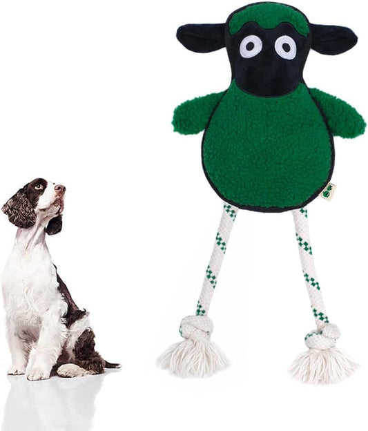 Green Sheep Rope Toy for Dogs, Durable Plush Dog Chew Toy with Squeaker, Interactive Pet Toy for Small Medium Large Dogs, Tough Recycle Cotton Rope & PP Cotton Stuffing