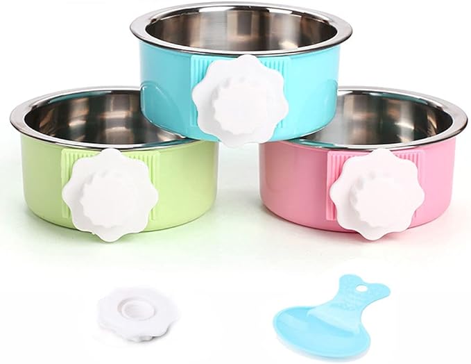 Luck Dawn Crate Dog Bowl, Stainless Steel Removable Hanging Food Water Bowl Crate Coop Cup,Pet Cage Bowls with Bolt Holder for Dog, Puppy, Cat, Rabbit, Bird,Small Animals (Small (Pack of 3))