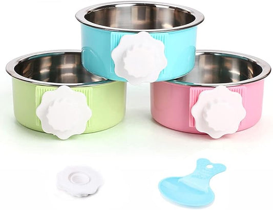 Luck Dawn Crate Dog Bowl, Stainless Steel Removable Hanging Food Water Bowl Crate Coop Cup,Pet Cage Bowls with Bolt Holder for Dog, Puppy, Cat, Rabbit, Bird,Small Animals (Small (Pack of 3))