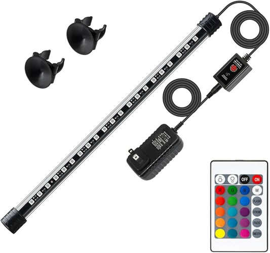 LED Aquarium Light with IP68 Waterproof and Memory Function Submersible Fish Tank Light with Remote and 16 Colors 15 Inches Brightness Adjustable Underwater Light Bar for Fish Tank Aquarium