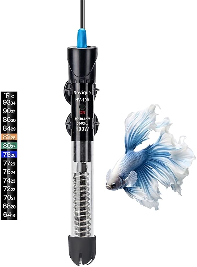 100W Aquarium Heater Adjustable Temperature Submersible Fish Tank Heater Water Thermostat with Thermometer for Freshwater and Saltwater Tanks