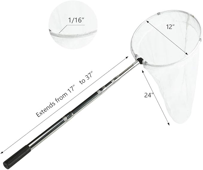 RESTCLOUD Insect and Butterfly Net with 12" Ring, 24" Net Depth, Handle Extends to 59 Inches