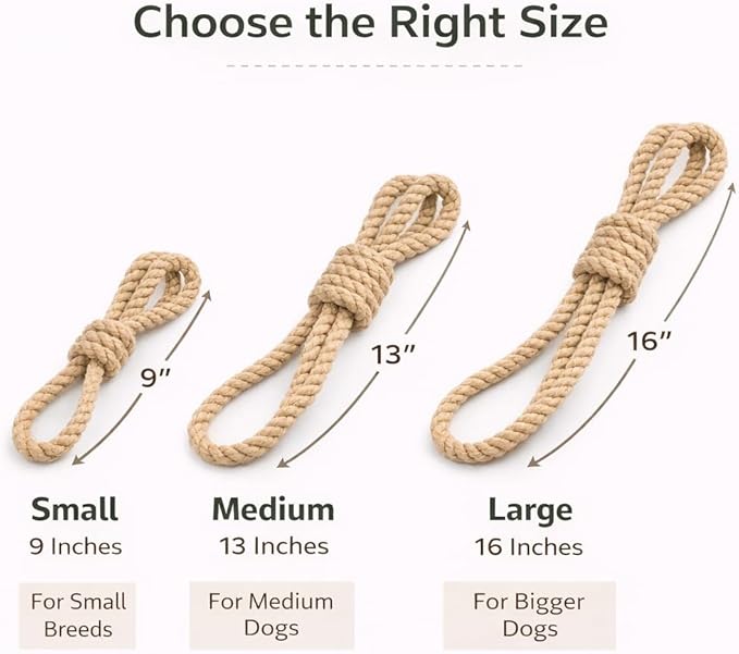 Natural Hemp Rope Dog Toy, Eco-Friendly Tug Toy for Interactive Play & Fetch, Safe Non-Toxic Alternative to Synthetic Rope Toys, Light to Moderate Chewers, Medium