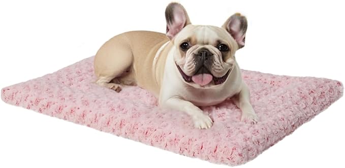Washable Dog Bed Mat Ultra Soft Dog Crate Pad Comfy Fluffy Pet Kennel Beds Sleeping Mattress for Large Jumbo Medium Small Dogs, 36 x 23 Inch, Pink