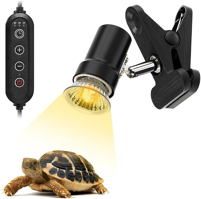 DaToo Reptile Heat Lamp Rotatable Turtle Heating Light with 50W UVA UVB Heat Bulb Simulated Sunlight Basking Spot Lamp with Clamp for Reptiles Lizard Amphibian Bearded Dragon Snake (With Timer&Dimmer)