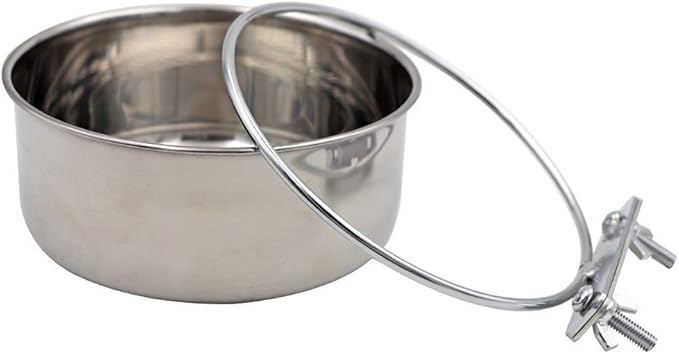 2 Packs, Pet Food Water Bowl with Clamp Holder Stainless Steel Coop Cup Hanging Feeder for Dog Bird Parrot Cat Rabbit, L&XL
