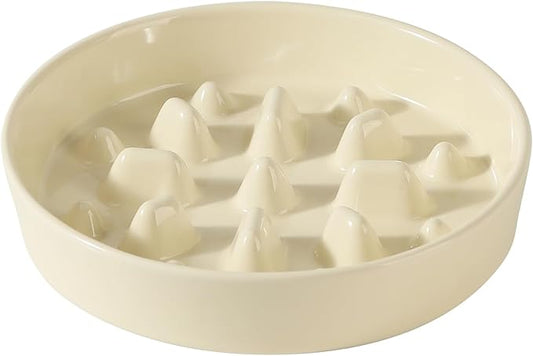 Havniva Ceramic 1.6 Cup Dog Bowl Slow Feeder, 8.2 inch Slow Pet Food Dish for Medium and Large Dog, Stop Bloat, Preventing Choking(Single Bowl, Light Yellow)
