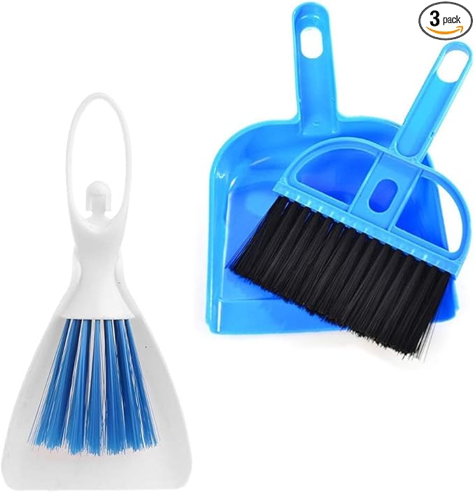PINVNBY Mini Dustpan and Brush Set, Cage Cleaner for Guinea Pigs, Cats, Hedgehogs, Hamsters, Chinchillas, Rabbits, Reptiles, and Other Small Animals 2 Pack Mini Hand Broom and Dustpan
