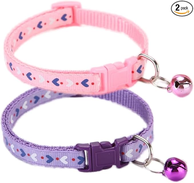 Xs Dog Collar with Bell,2-Pack Basic Cat Collars with Bells Small Puppy Collar Girl for XXS Xs Small Tiny Pet Dogs Female Kitten Girls Animal, Neck 7-12 Inch