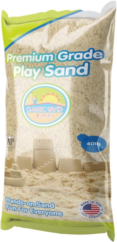 Classic Sand and Play Sand for Sandbox, Table, Therapy, and Outdoor Use, 40 lb. Bag, Natural, Non-Toxic, Wet Castle Building for Creativity and Stimulates Sensory Skills