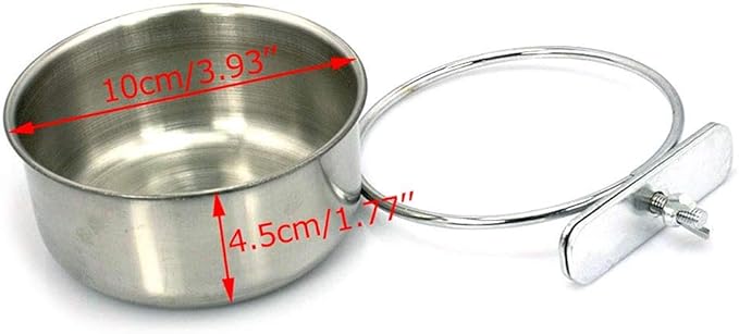 Bird Parrot Feeding Cups with Clamp Holder Stainless Steel Coop Cup Food Water Bowls Dish Feeder for Cockatiel Conure Parakeet Chinchilla Hummingbird
