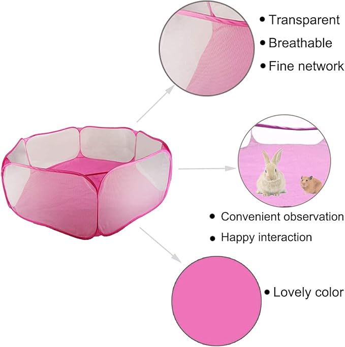 Hamster Playpen with Mat, Large - Foldable Exercise Playpen, Breathable and Transparent Pet Cage Fence Indoor/Outdoor for Guinea Pigs Small Animal Gerbils Chinchillas Hedgehogs Rats