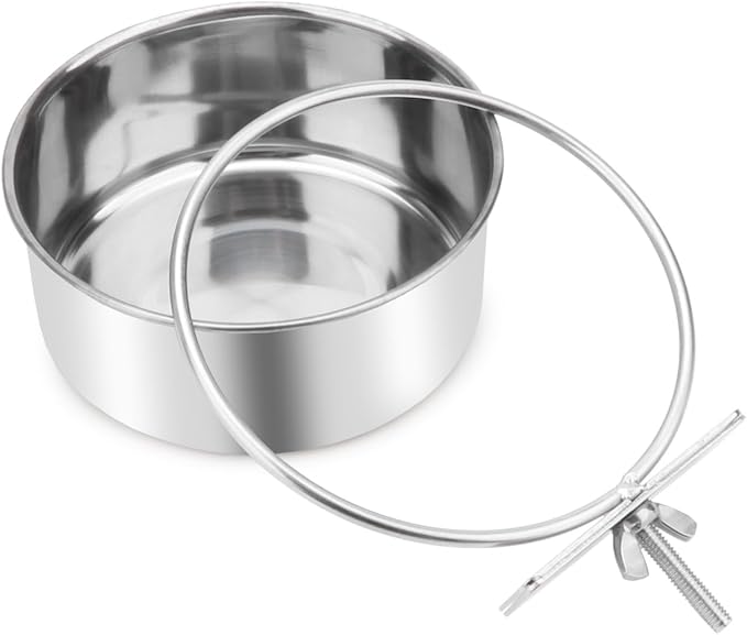 Pet Food Water Bowl with Clamp Holder Stainless Steel Coop Cup Hanging Feeder for Dog Bird Parrot Cat Rabbit (M)