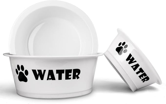 FOREYY Set of 2 Ceramic Dog Cat Bowl Set, Pet Porcelain Food and Water Feeder Dish Bowls with Anti Slip Band, Dishwasher and Microwave Safe (Medium)